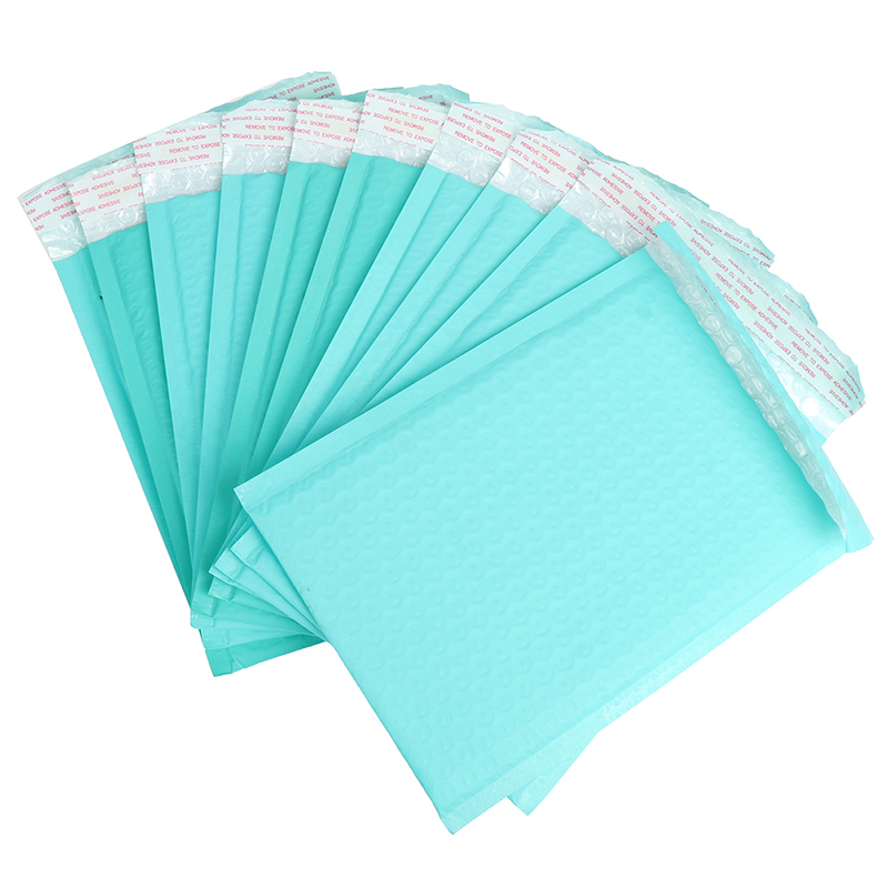 10pcs 180x230mm 사용 가능한 공간 청록색 폴리 버블 메일러 봉투 패딩 우편 봉투 자체 밀봉 포장 봉투